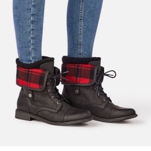 Black and red plaid combat boots